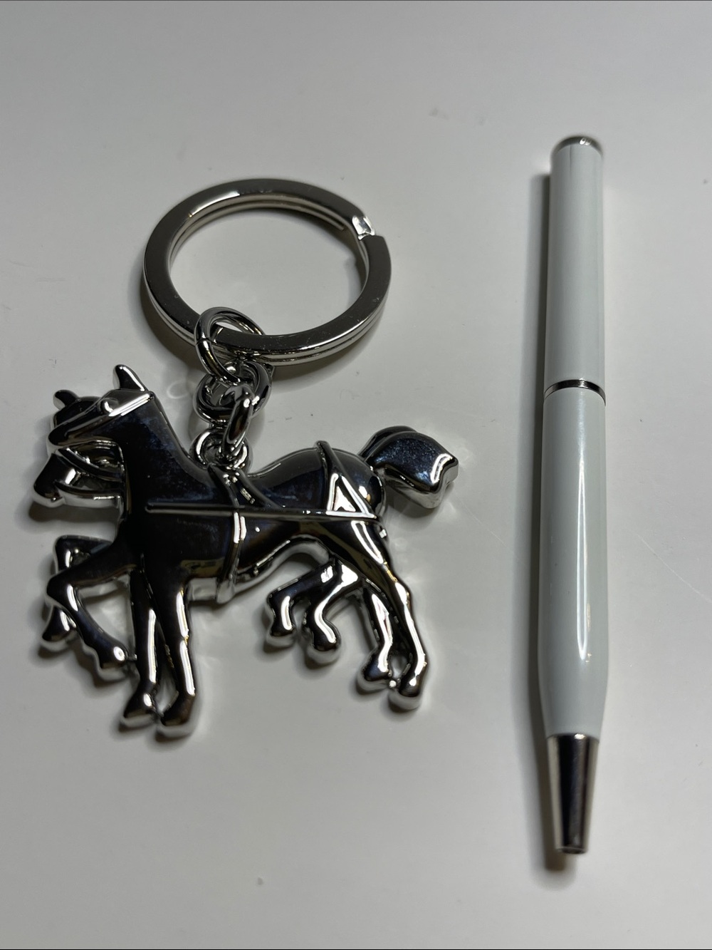 Coach Silver Horse Charm Keychain with Coach Pen
